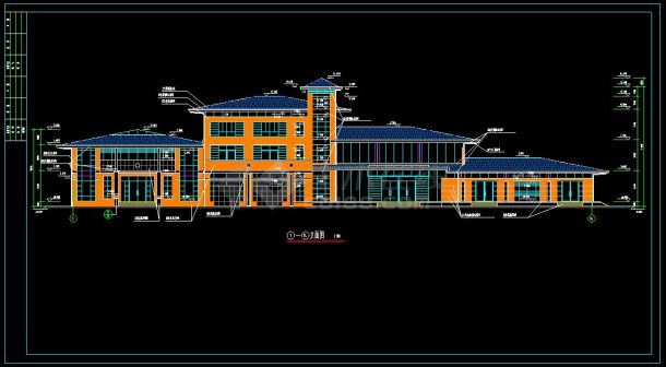 某小区高级会所建筑方案设计CAD立剖面图-图二