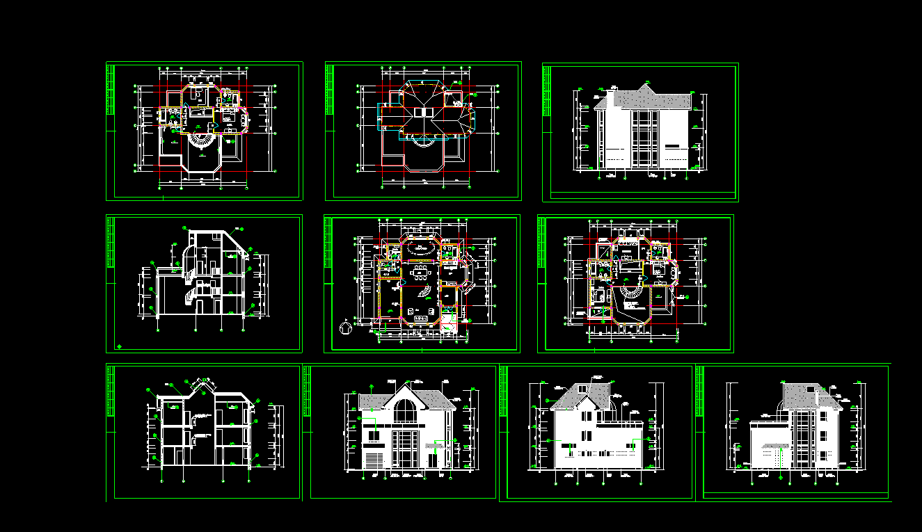 达华庄园别墅CAD平立剖面设计图