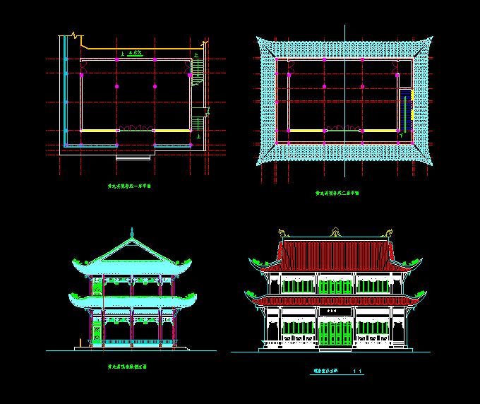 黄龙溪观音殿古庙建筑cad平立面图_图1