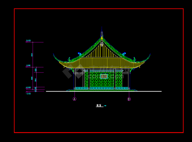 某地区某古建筑庙宇设计cad建施图-图二