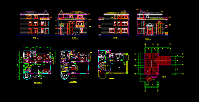 经典别墅方案CAD平立面设计施工图_图1
