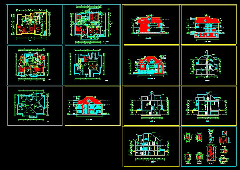 某三层高档别墅建筑设计CAD详情图纸
