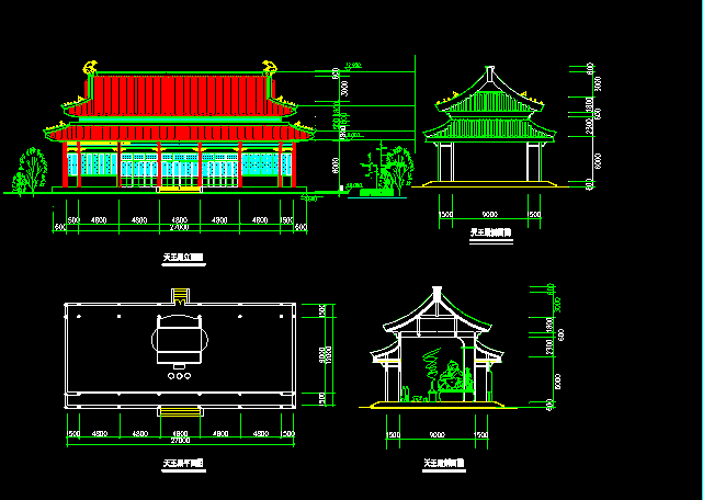 某寺庙天王殿平立剖建筑施工设计图_图1