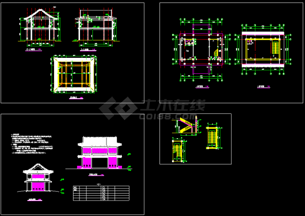 某地中式外观建筑设计施工CAD图-图一