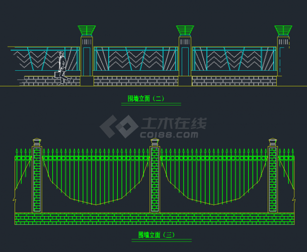多种类型围墙栏杆设计CAD图合集-图二