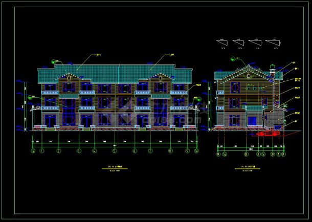 某地多层联体别墅建筑设计cad全套方案图-图二