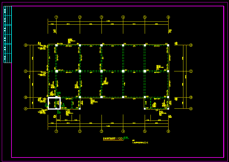 2332平米4层框架结构厂房平面结构配筋图施工图