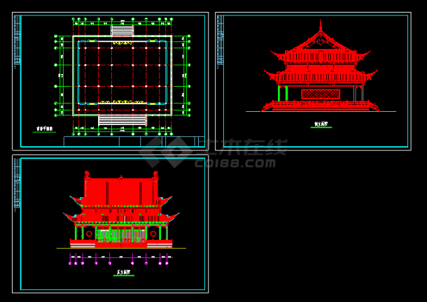 某寺庙大雄宝殿建筑CAD设计平立面方案图纸-图一