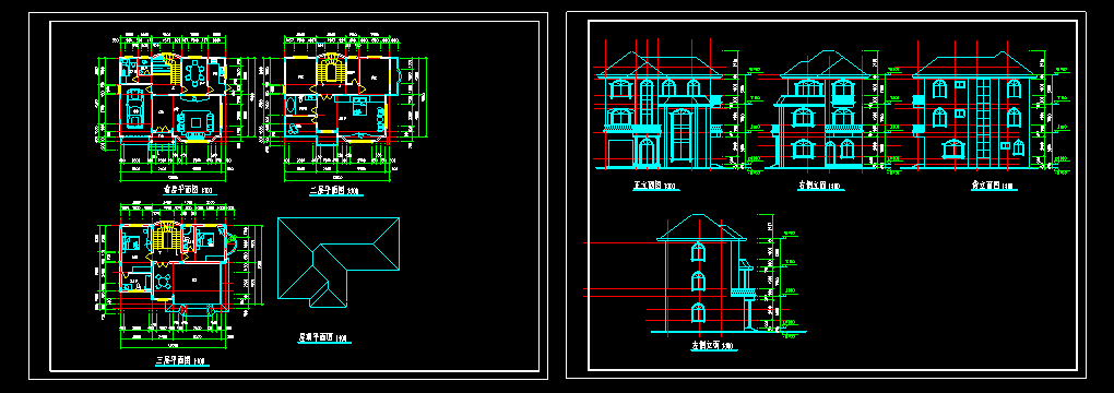 某小区多层别墅建筑CAD设计图纸带效果图