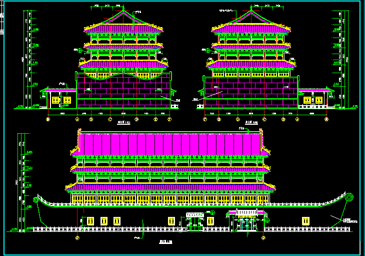 某仿古船形建筑立面 CAD设计施工图纸