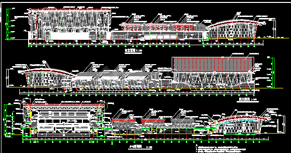 体育活动中心cad立剖面设计施工图-图二