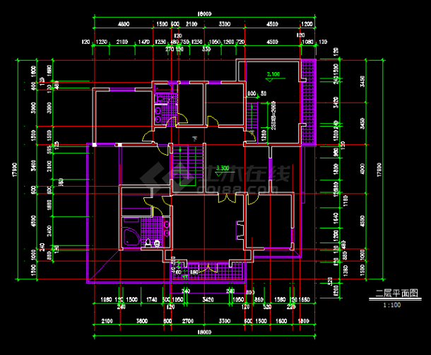 二层经典别墅建筑设计方案全套CAD图纸-图二