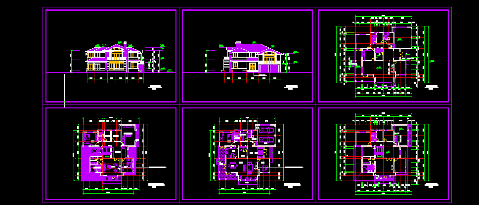 二层经典别墅建筑设计方案全套CAD图纸