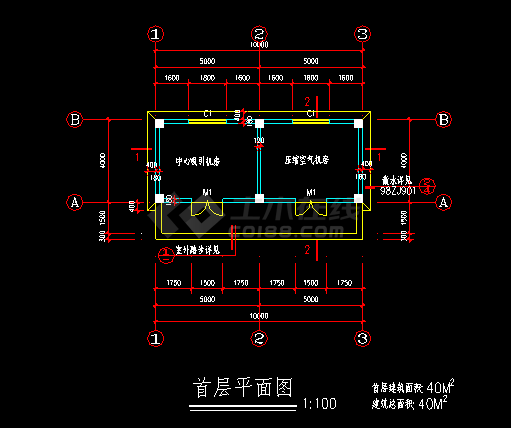 广州一层医院机房建筑cad施工设计图-图二