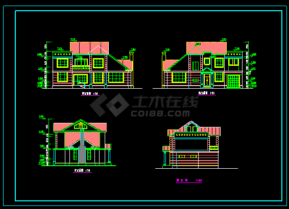 某二层坡屋顶独栋别墅建筑cad施工方案图-图二