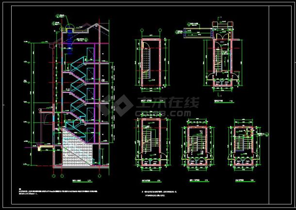 某小区多层住宅楼梯结构整套CAD设计详图-图二