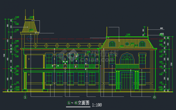 某两层会所设计施工方案CAD图纸-图二