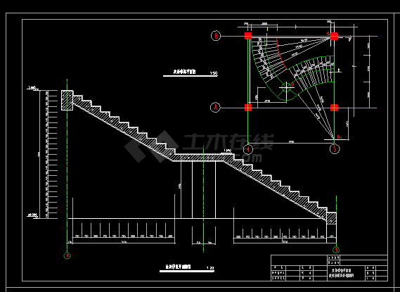 实用旋转楼梯全套cad平立面设计详细图纸-图二