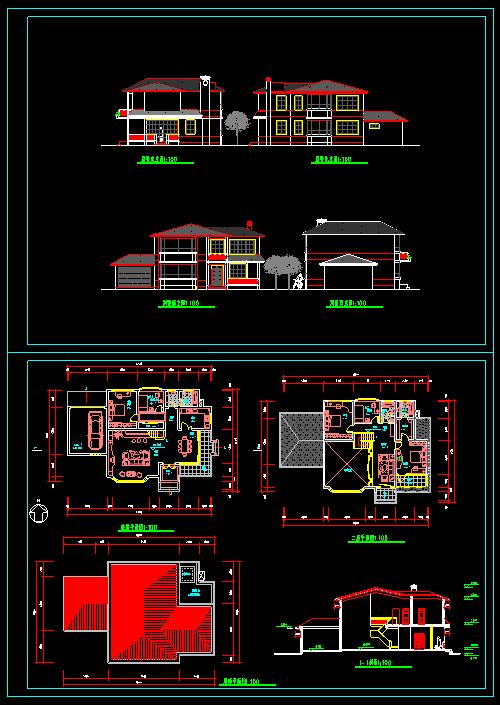 某住宅区两层经典小别墅建筑设计cad施工图_图1