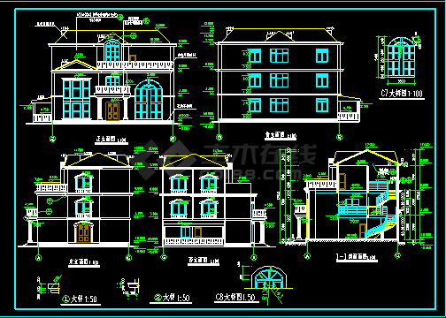 一套别墅的建筑施工设计CAD平立面方案图-图二