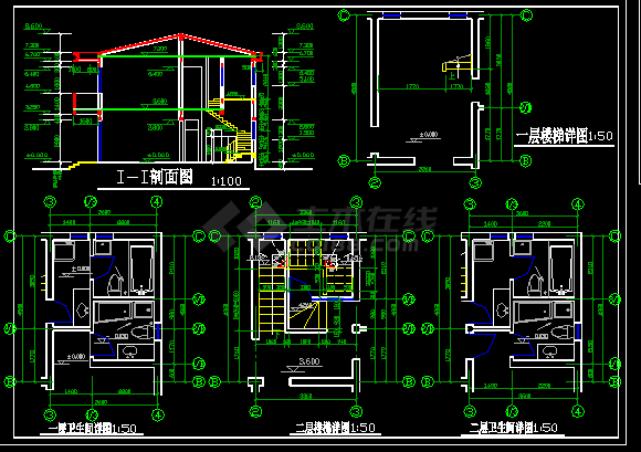 农村二层住宅建筑施工CAD设计方案图纸-图二