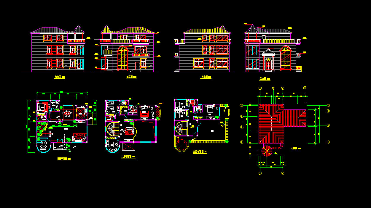 某地区某经典私家别墅设计cad建筑方案图