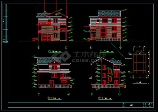 某地三层简单实用小别墅建筑设计cad施工图(含设计说明）-图二