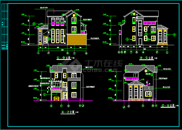 超豪华别墅建筑设计CAD平立面施工图-图二