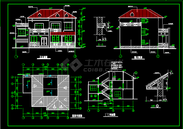 别墅建筑施工设计CAD平立剖方案总图-图二