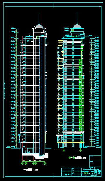 高层住宅四户一梯全套CAD平立剖面图纸-图二