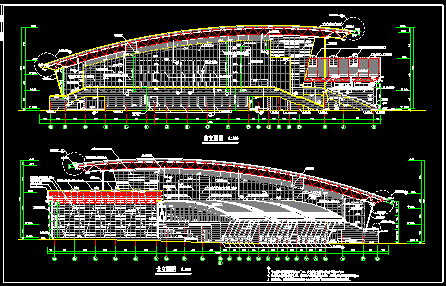 某市体育活动中心立剖面建筑CAD设计施工图纸-图二