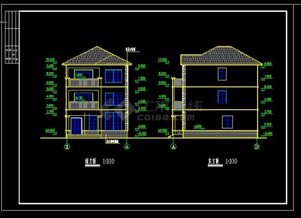 某地区某框混结构私人别墅设计cad建筑结构图纸-图二