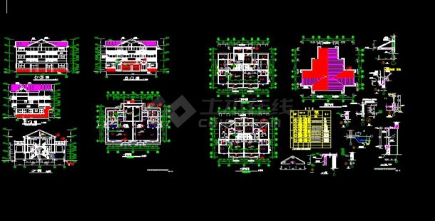 某地区私家三层双拼别墅建筑设计cad施工图-图一