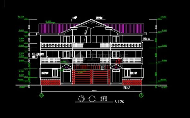 某地区私家三层双拼别墅建筑设计cad施工图-图二