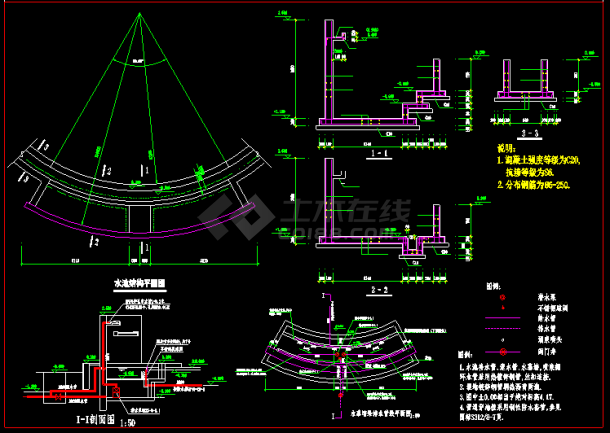 某小区内广场前小水池cad施工图-图二