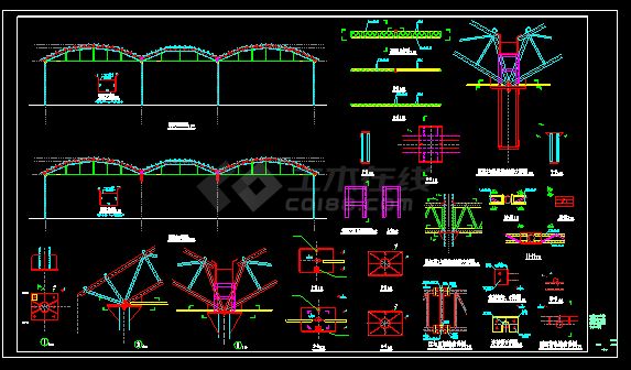 某经典圆管拱形桁架钢构棚结构施工图（甲级院）-图二