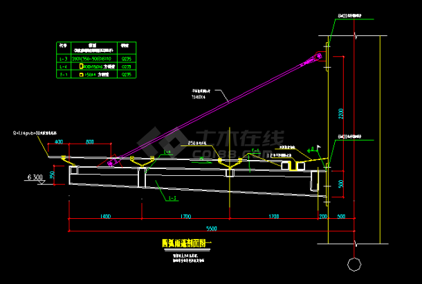 悬挑5米钢结构雨篷结构cad施工图-图二