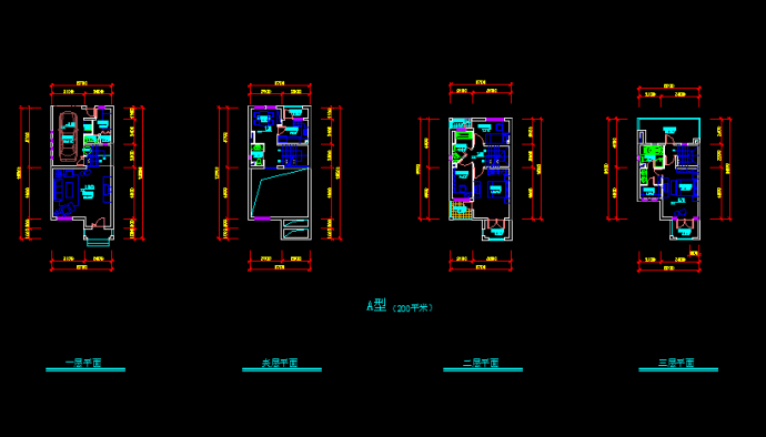 带夹层联排别墅建筑户型图纸（共4张）_图1