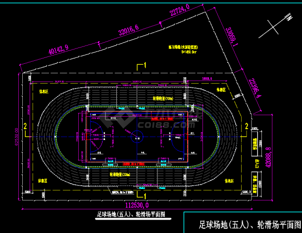 某球场轮滑场施工CAD布置图-图一