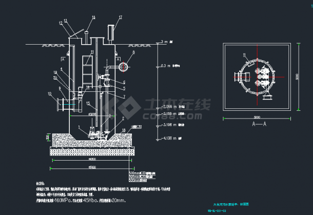 污水泵站CAD平剖面图（含说明及设备表）-图一