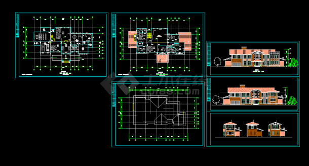 某两层独立别墅建筑设计cad方案图带效果图-图二