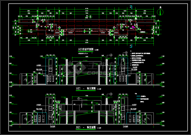 某地大门建筑完整CAD平面设计施工图-图二