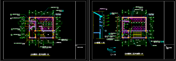 某地二层公厕CAD设计平面施工方案图-图二