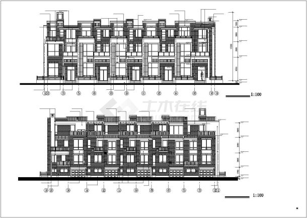 多层排房样板建筑CAD设计施工平面图纸-图一