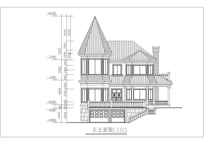 尖顶二层小别墅建筑设计cad施工图_图1