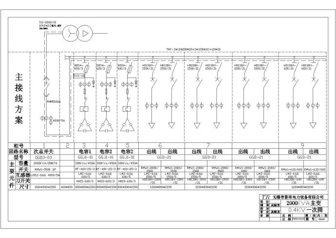 配置2000KVA变压器的变电所电气设计cad施工图_图1