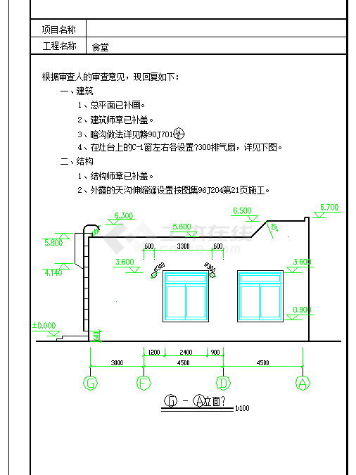 某地小型食堂建筑cad施工设计图纸-图一