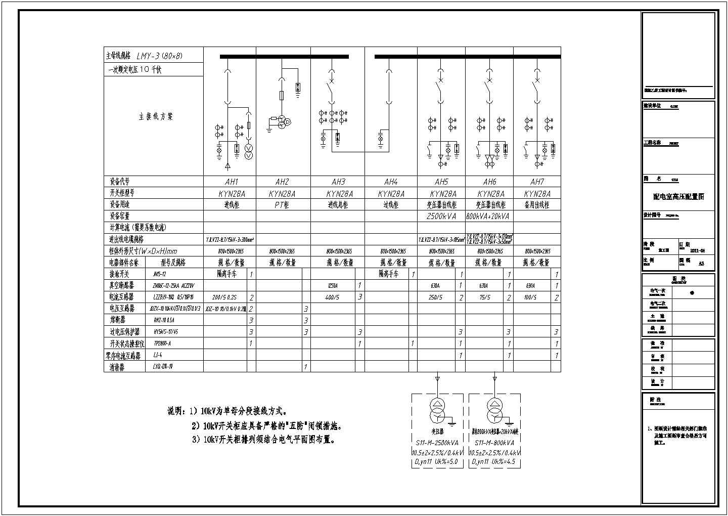 某工厂配电室设计cad电气施工图