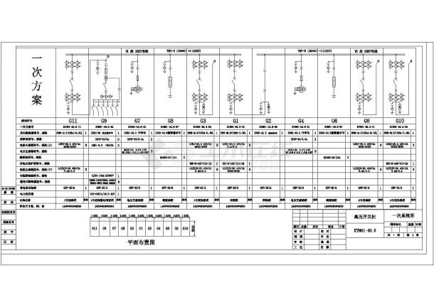 某35KV变电站11台KYN61型高压柜设计cad电气一次图-图一
