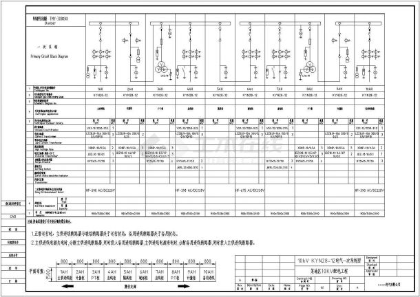 某供水公司10KV配电室KYN28型高压柜设计cad电气原理图-图一